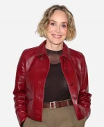 Sharon Stone SiriusXM Studios NYC 2026 Red Leather Jacket
