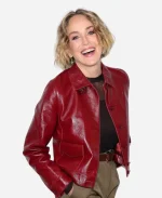 SiriusXM Studios NYC 2026 Sharon Stone Red Leather Jacket