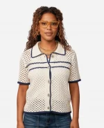 Skye Townsend TV Series The Neighborhood S08 Courtney White Crochet Polo Top