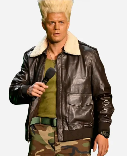 Street Fighter 2026 Guile Brown Shearling Leather Jacket