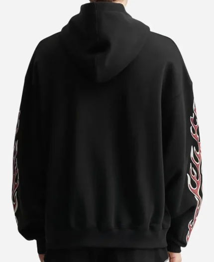 THUG CLUB Leather Flame Black Oversized Hoodie