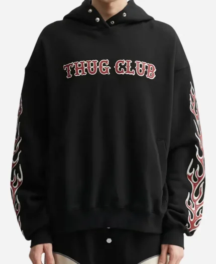 THUG CLUB Leather Flame Oversized Hoodie