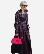 The Devil Wears Prada 2 Press Tour 2026 Meryl Streep Burgundy Trench Coat