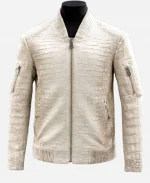 The Voice 2026 Tv Show John Legend White Crocodile Leather Bomber Jacket