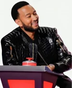 The Voice S24 Tv Show John Legend Crocodile Black Leather Jacket