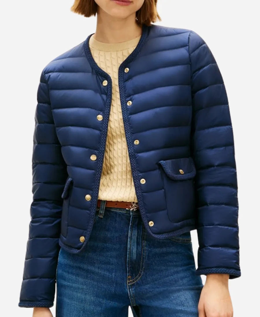 Tommy Hilfiger Blue Quilted Straight Jacket Tommy Hilfiger Blue Quilted Straight Jacket