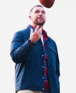 Travis Kelce 2026 NYC Tommy Hilfiger Campaign Navy Blue Padded Jacket