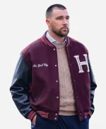 Travis Kelce 2026 NYC Tommy Hilfiger Wool & Leather Varsity Jacket