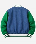 Unisex Classic Snap Button Denim Varsity Bomber Jacket