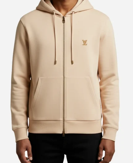 Unisex Louise Vuitton Signature Beige Zipper Hoodie