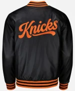 Unisex New York Knicks Black & Orange Leather Varsity Jacket - For Sale