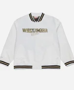 Unisex WWE 2026 WrestleMania 42 Las Vegas White Satin Varsity Jacket