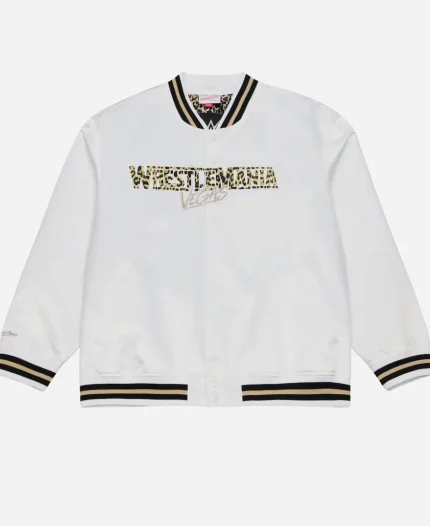 Unisex WWE 2026 WrestleMania 42 Las Vegas White Satin Varsity Jacket