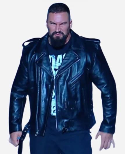 WWE RAW 2026 Bron Breakker Black Leather Biker Jacket