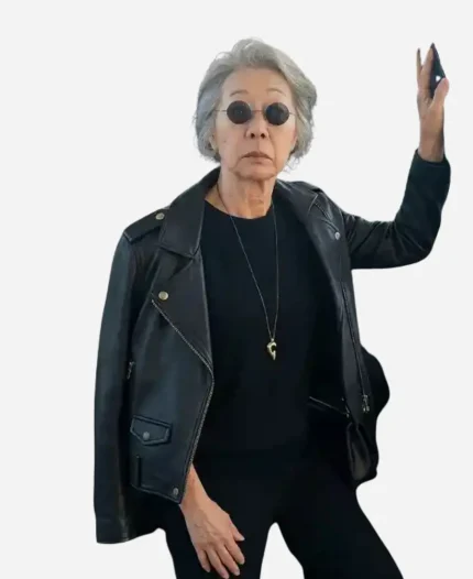 Youn Yuh-jung 2026 Beef S02 Chairwoman Park Black Biker Leather Jacket