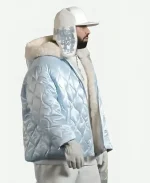 2026 Album Drake Iceman Filming Music Video Shooting Light Blue Miu Miu Quilted Fur Hooded Jacket