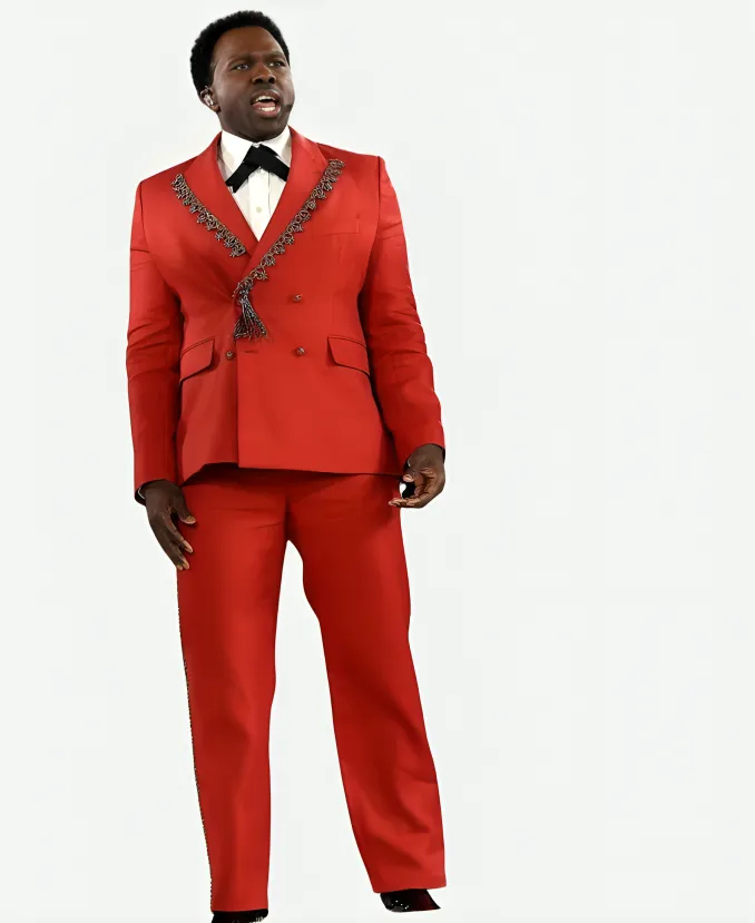 2026 Met Gala Joshua Henry Double Breasted Red Suit 2026 Met Gala Joshua Henry Double Breasted Red Suit