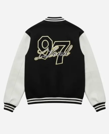 97 lloud Varsity Black & White Graphic Varsity Jacket