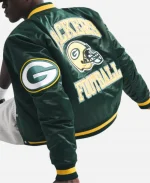 Abercrombie & Fitch Green Bay Packers Satin Varsity Bomber Jacket