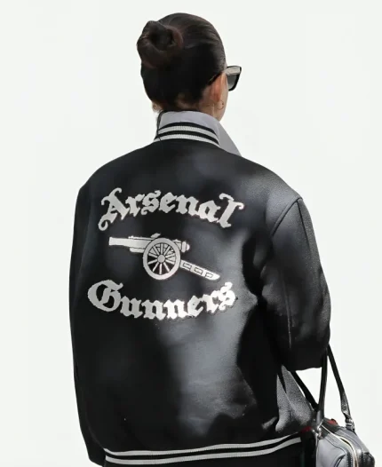 Anne Hathaway NYC 2026 Arsenal Gunners Black Varsity Jacket