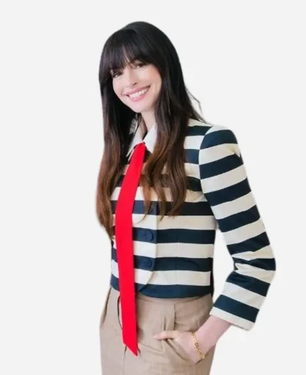 Anne Hathaway The Devil Wears Prada 2 Press Tour 2026 Black & White Striped Jacket