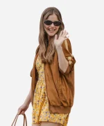 Barbara Palvin 2026 Paris Fashion Week Miu Miu Brown Suede Jacket