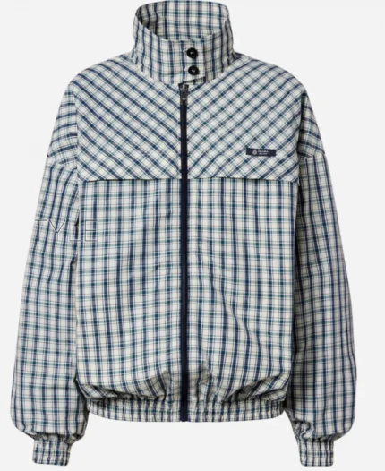 Caitlin Clark Checked Chambray Blouson Jacket By Prada