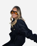Camille Kostek Empire State Building 2026 NYC Denim Peplum Coat