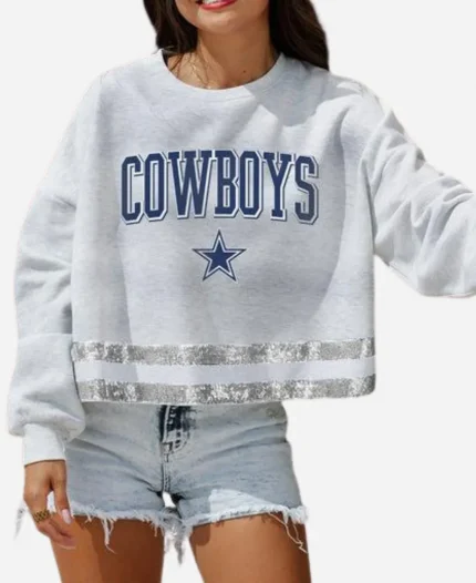 Cowboys Pass The Shine Metallic-Stripe Sweatshirt