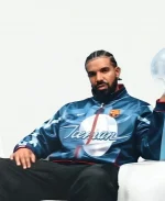 Drake Iceman x FC Barcelona Blue Satin Bomber Jacket