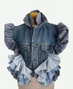 EleanorImperfect Women S01 Plaid Denim Ruffled Jacket