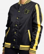 Electric Type Pokémon Pikachu Satin Varsity Jacket In Black