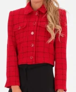 Elsbeth Tascioni Tv Series Elsbeth S03 Carrie Preston Red Cropped Basketweave Jacket