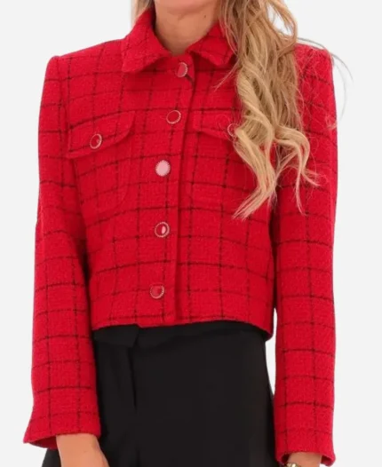 Elsbeth Tascioni Tv Series Elsbeth S03 Carrie Preston Red Cropped Basketweave Jacket