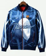 FC Barcelona x Drake Iceman 2026 Blue Satin Bomber Jacket