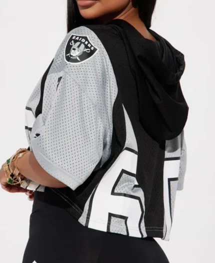 Fashion Nova Las Vegas Raiders Cropped Mesh Top In Black