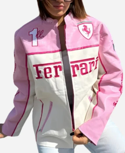 Ferrari F1 Racing Pink Leather Jacket