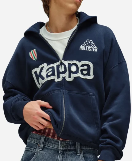 Hollister x Kappa Boxy Graphic Logo Zip-Up Hoodie