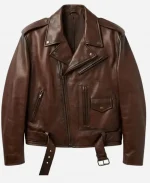 Josh O’Connor Challengers Premiere Night Brown Leather Biker Jacket