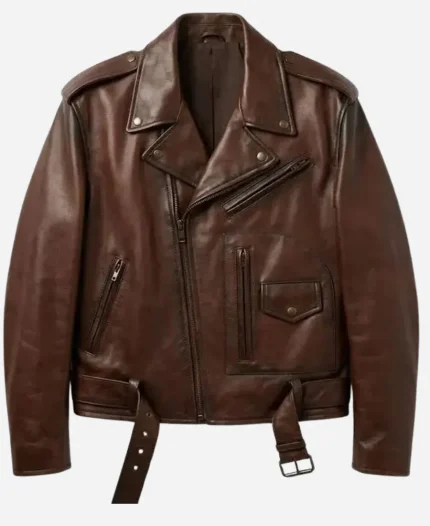 Josh O’Connor Challengers Premiere Night Brown Leather Biker Jacket