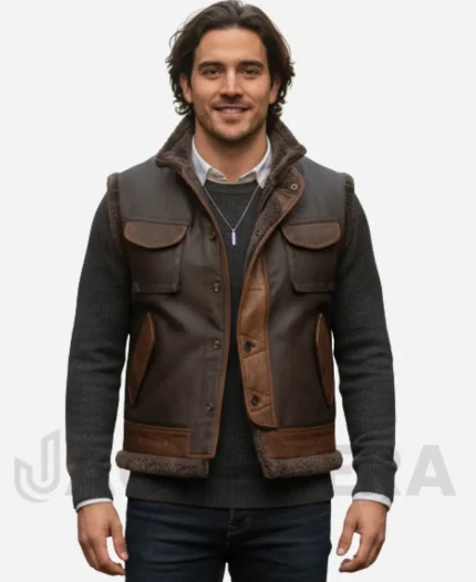 Dwayne Johnson Jumanji 3 Brown Leather Vest