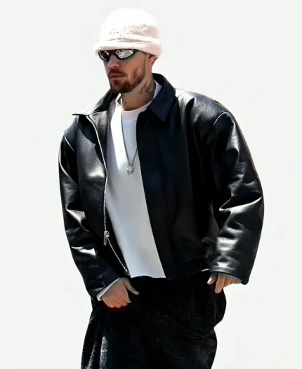 Los Angeles 2026 Justin Bieber Black Leather Bomber Jacket