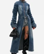 Keyla Richardson Tv Show American Idol S24 Denim Ruched Sleeves Trench Coat