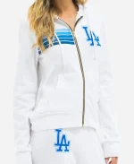 LA Dodgers Aviator Nation x MLB White Five-Stripe Tri-Blend Full-Zip Hoodie For Unisex