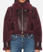 Maddie Tv Series Marshals S01 2026 Morgan Lindholm Burgundy Cropped Leather Jacket