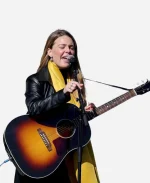 Maggie Rogers No Kings Flagship Rally 2026 Black Leather Coat