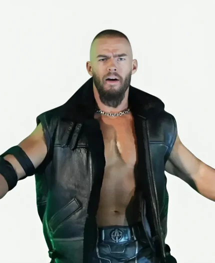 Monday Night RAW 2026 Austin Theory Black Shearling Leather Vest