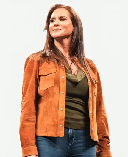 Monday Night RAW 2026 Stephanie McMahon Brown Suede Leather Jacket