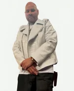 Fat Joe Knicks vs Cavaliers Game 2 White Leather Jacket