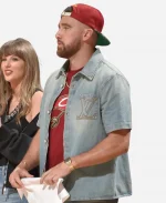 NBA Eastern Conference Finals Game 3 Knicks Vs Cavaliers Travis Kelce Denim Jacket In Blue